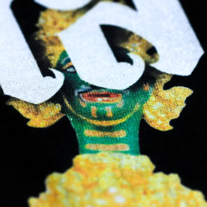 ตัวอย่างรายละเอียดงานสกรีน DTG บนเสื้อสีดำจาก Loomora DTG
