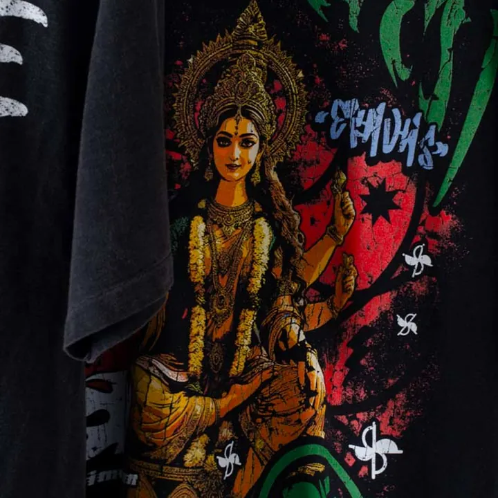 ตัวอย่างรายละเอียดงานสกรีน DTG บนเสื้อสีดำจาก Loomora DTG