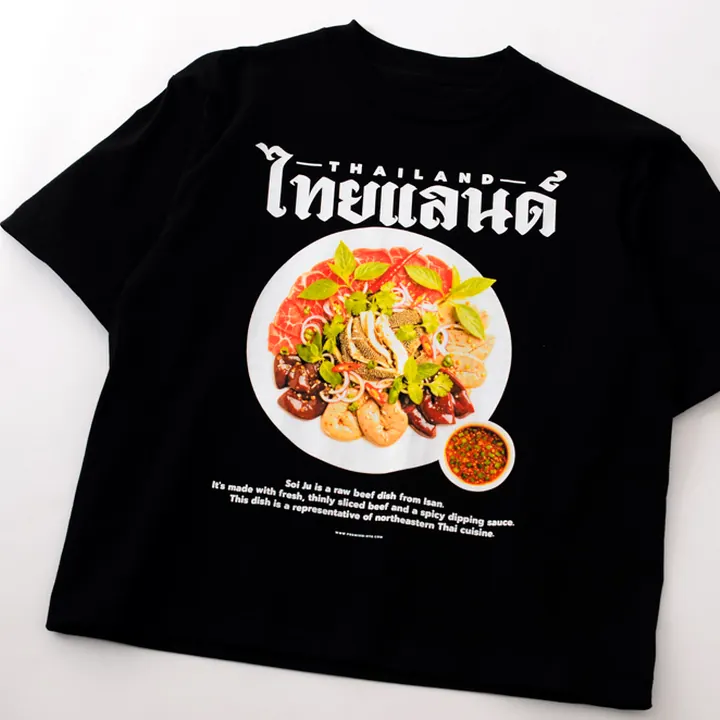 ตัวอย่างรายละเอียดงานสกรีน DTG บนเสื้อสีดำจาก Loomora DTG