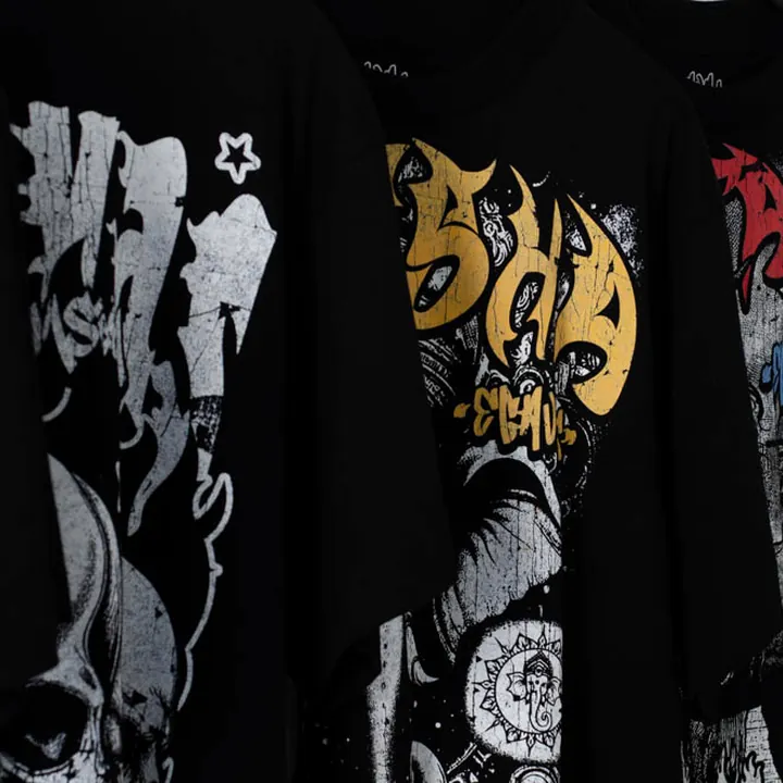 ตัวอย่างรายละเอียดงานสกรีน DTG บนเสื้อสีดำจาก Loomora DTG